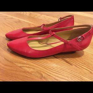 Nine West T-strap red leather kitten heels